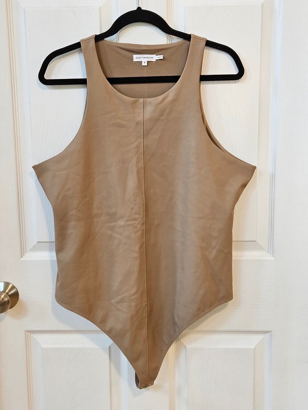 Good American Faux Leather Taupe Bodysuit Size 5 (2XL 20-22)